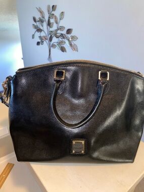 Dooney & Bourke Black Lizard-Embossed Satchel with Gold Hardware